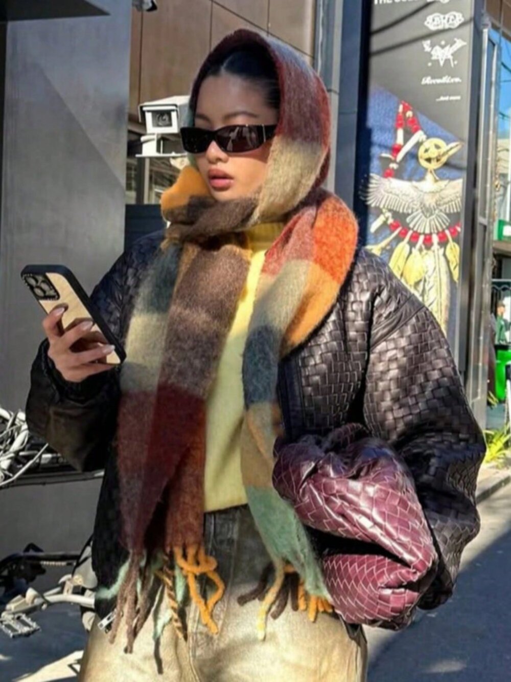 Multicolor Plaid warm cozy Women's tassel oblong Scarf